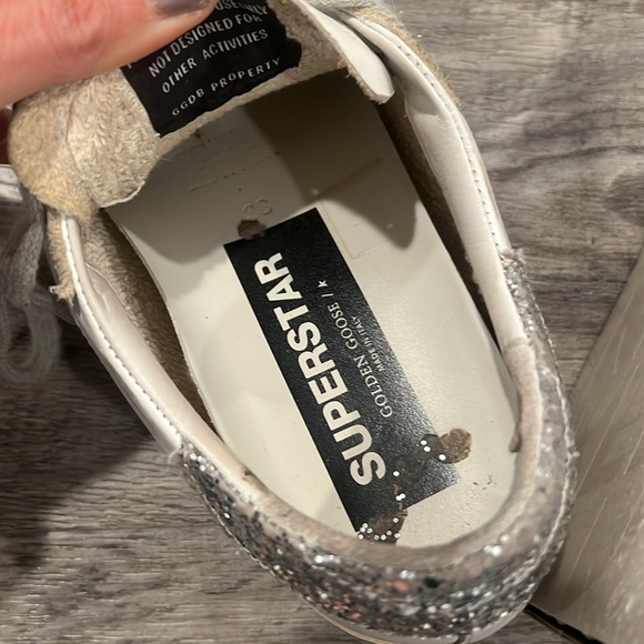 Golden Goose GGDB Superstar Red Glitter Star Silver Sneakers Sz 38 US 8 Women’s - Picture 12 of 16